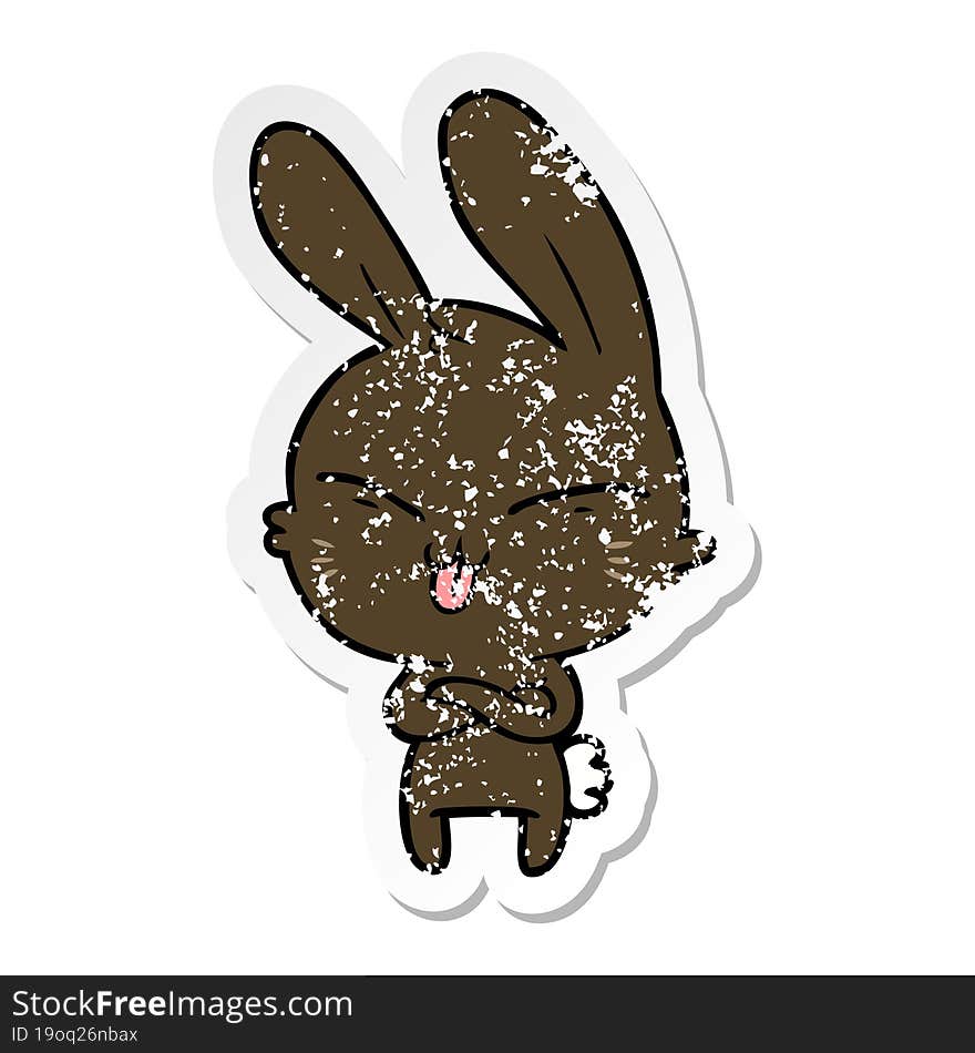 distressed sticker of a cute cartoon rabbit