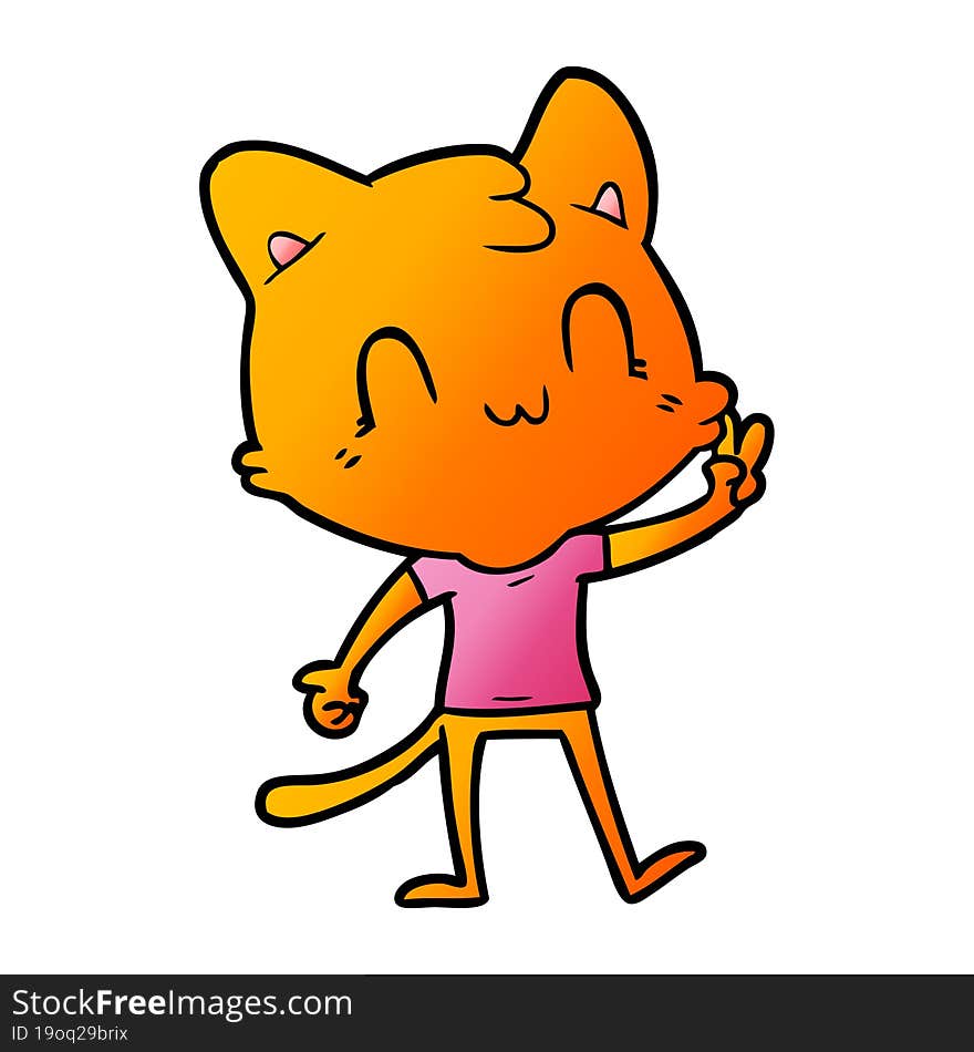 cartoon happy cat giving peace sign. cartoon happy cat giving peace sign