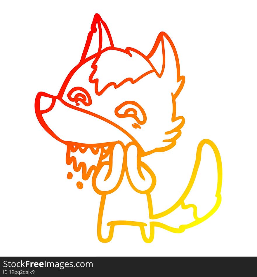 warm gradient line drawing cartoon hungry wolf