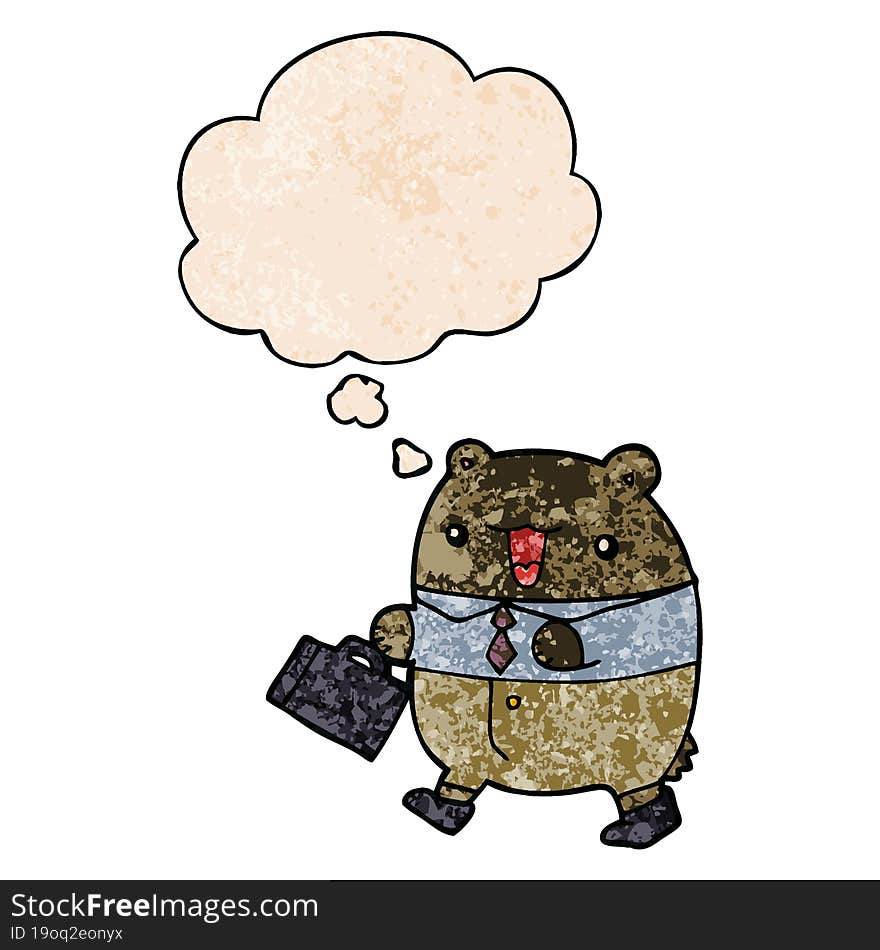 cute cartoon business bear and thought bubble in grunge texture pattern style