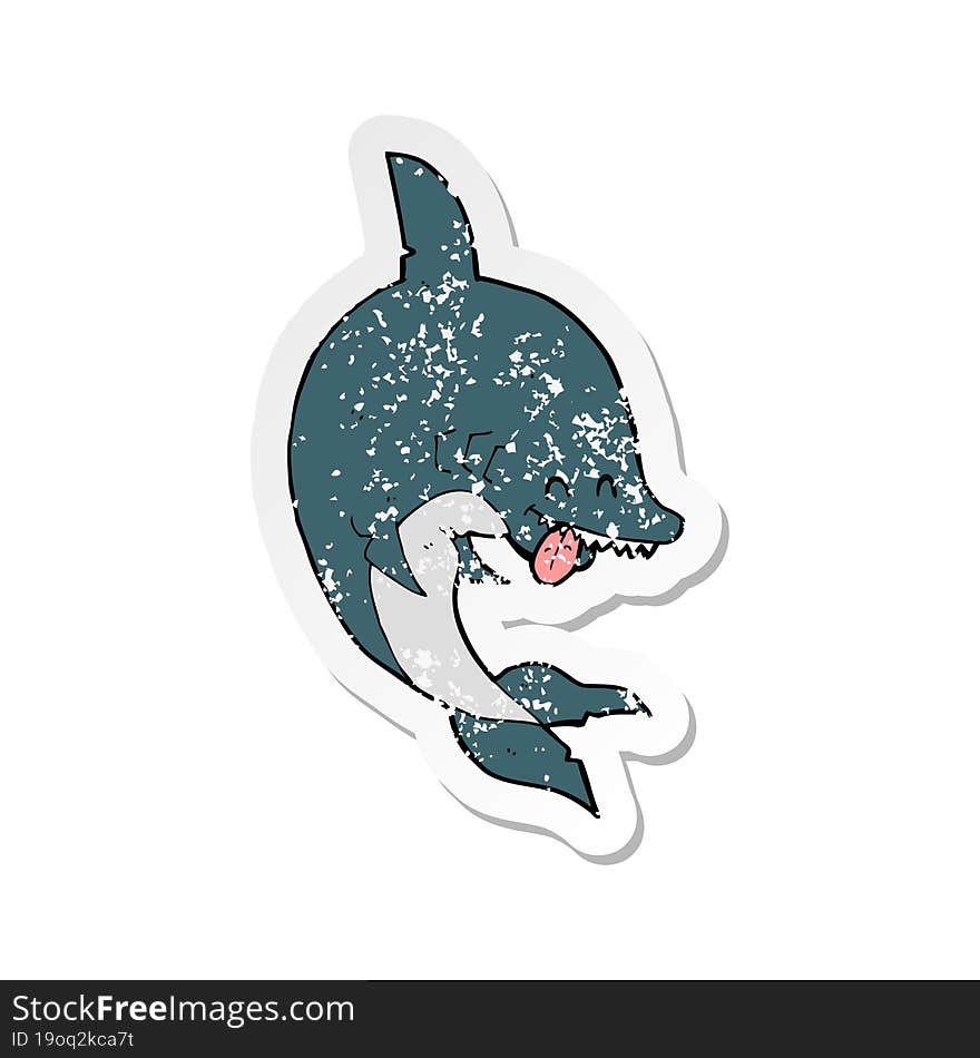 retro distressed sticker of a funny cartoon shark