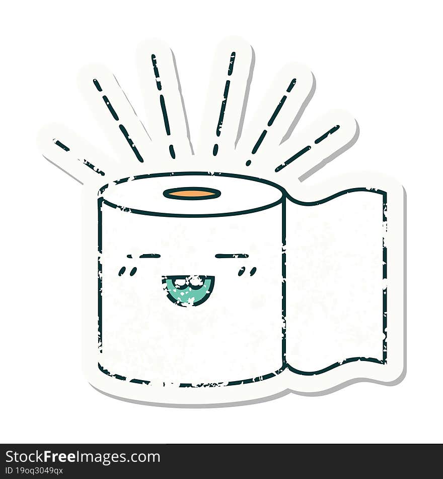 Grunge Sticker Of Tattoo Style Toilet Paper Character