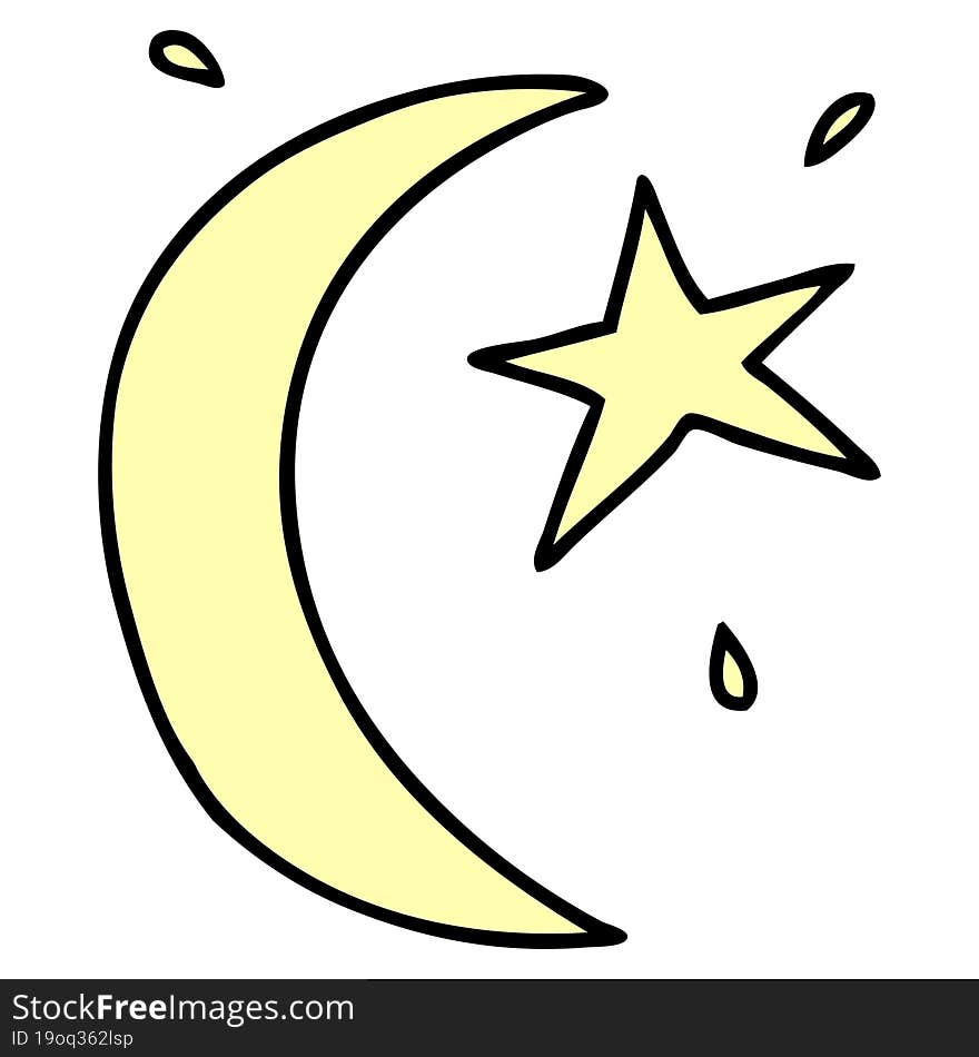 Cartoon Doodle Of The Moon And A Star