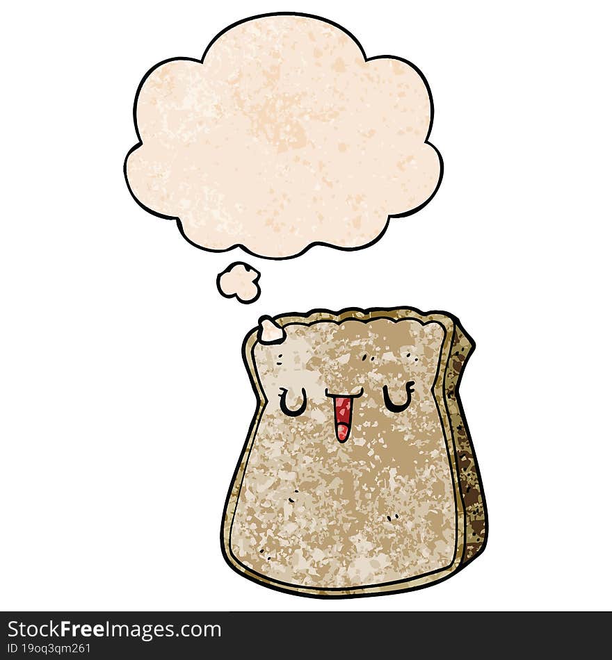 cartoon slice of bread with thought bubble in grunge texture style. cartoon slice of bread with thought bubble in grunge texture style