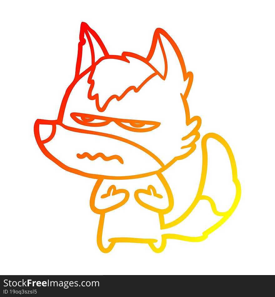 Warm Gradient Line Drawing Cartoon Annoyed Wolf