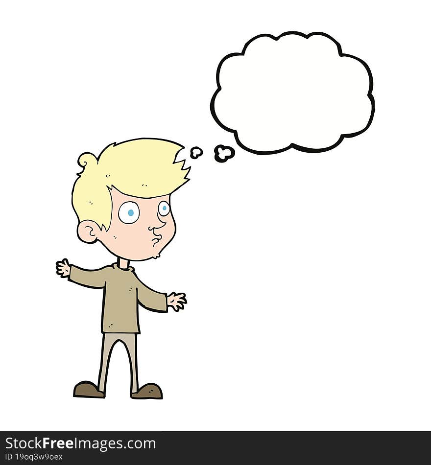 cartoon curious boy with thought bubble