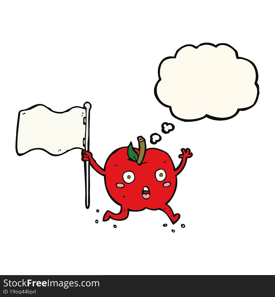 Cartoon Funny Apple With Flag With Thought Bubble