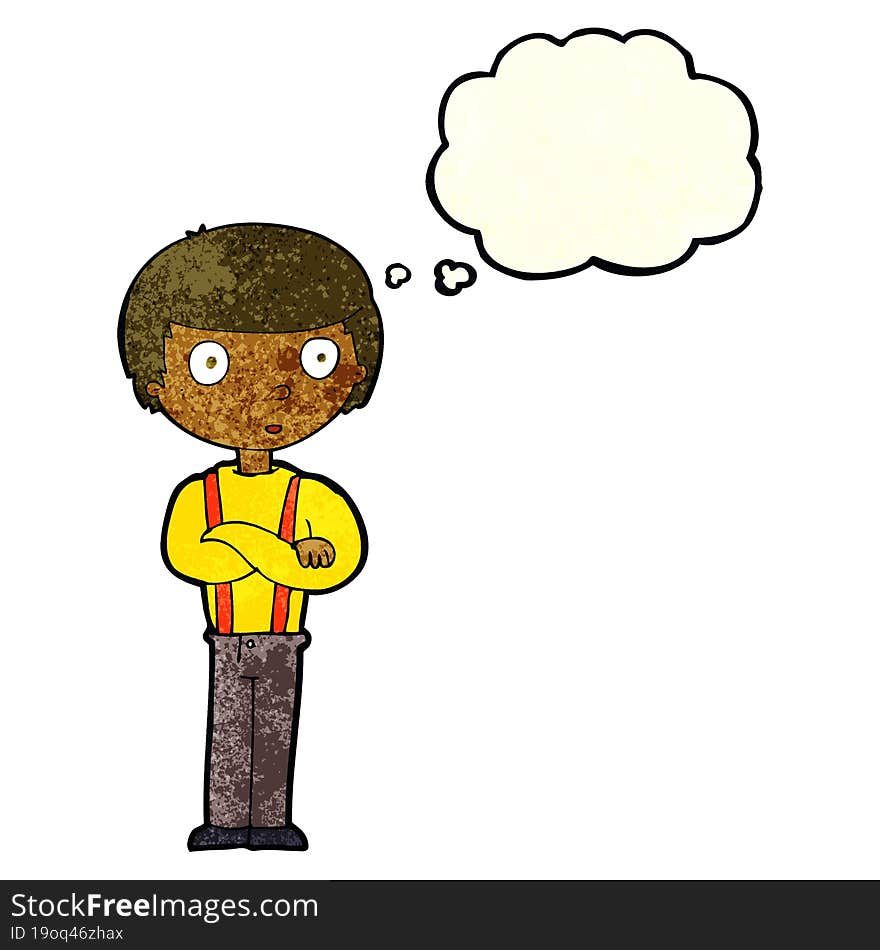 cartoon staring boy with thought bubble