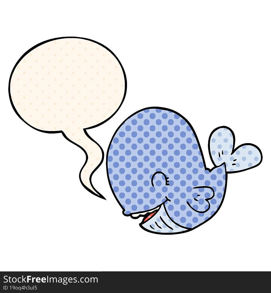 Cartoon Whale And Speech Bubble In Comic Book Style