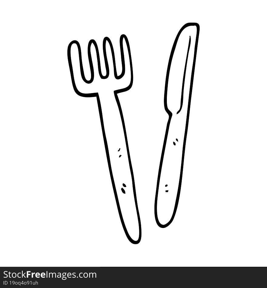 line drawing cartoon knife and fork