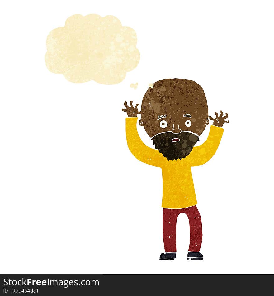 Cartoon Bearded Man Panicking With Thought Bubble