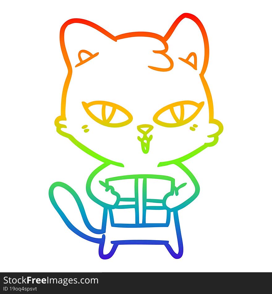 rainbow gradient line drawing of a cartoon cat