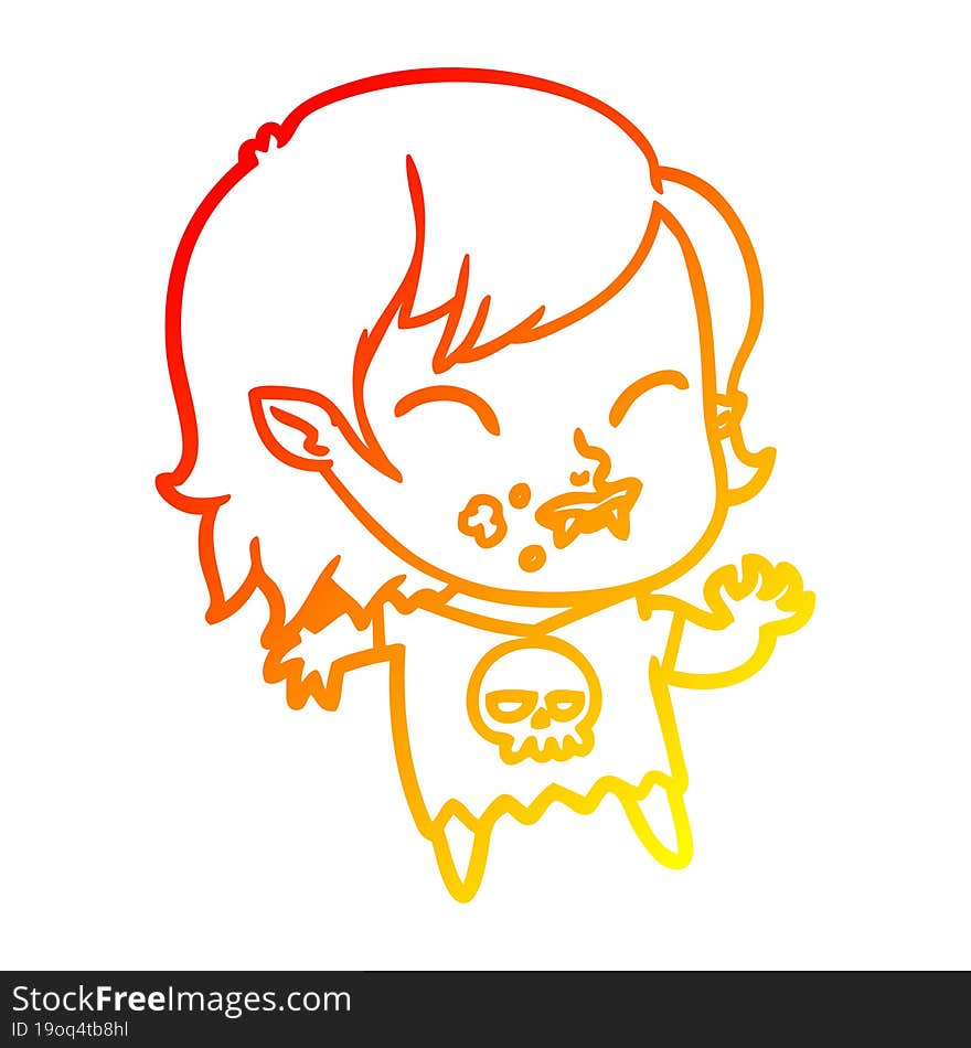 Warm Gradient Line Drawing Cartoon Vampire Girl With Blood On Cheek