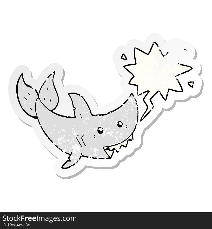 Cartoon Shark And Speech Bubble Distressed Sticker