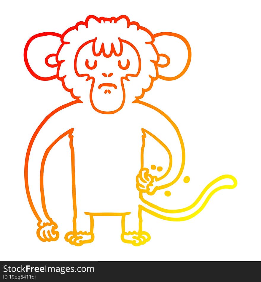 Warm Gradient Line Drawing Cartoon Monkey Scratching