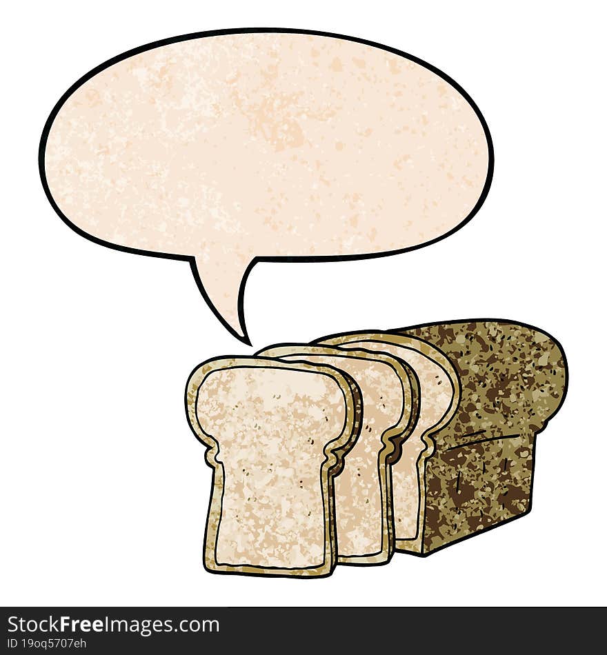 cartoon sliced bread and speech bubble in retro texture style