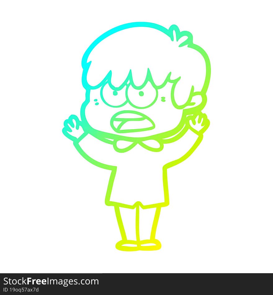 cold gradient line drawing worried cartoon boy