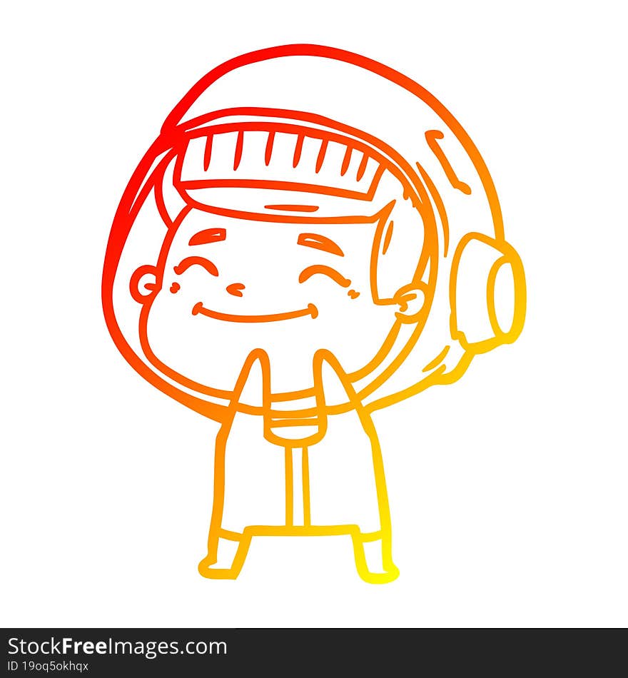 warm gradient line drawing of a happy cartoon astronaut