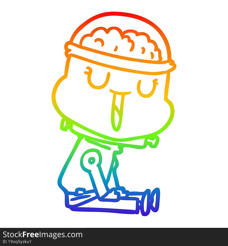 rainbow gradient line drawing of a happy cartoon robot