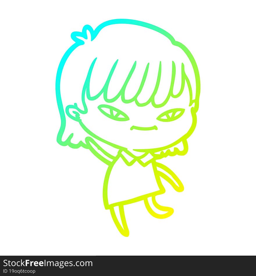 cold gradient line drawing of a cartoon woman