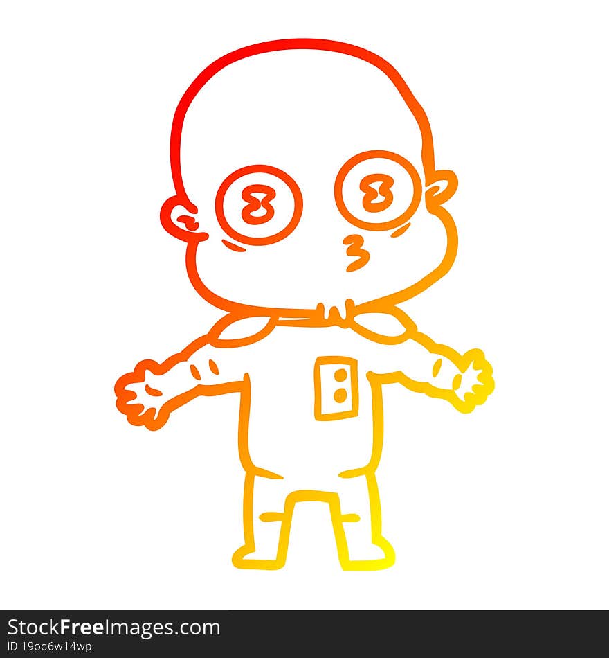 Warm Gradient Line Drawing Cartoon Weird Bald Spaceman