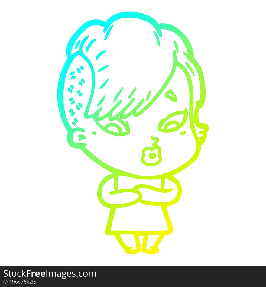 cold gradient line drawing cartoon surprised girl