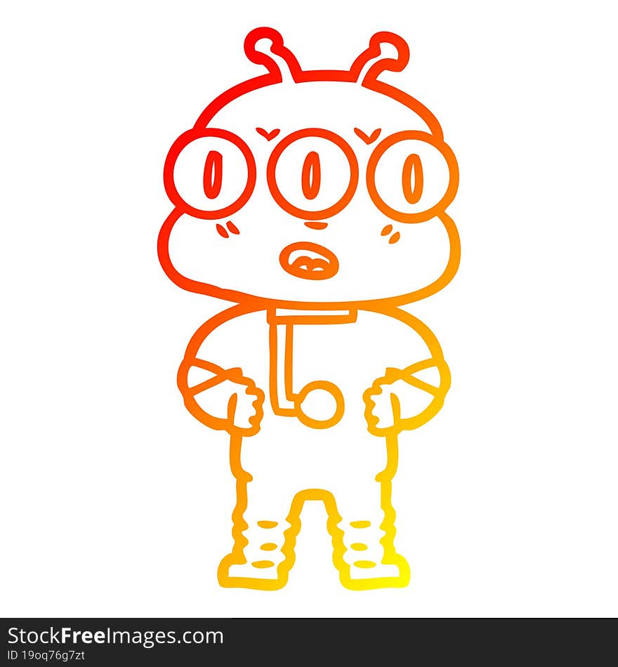 warm gradient line drawing cartoon three eyed alien