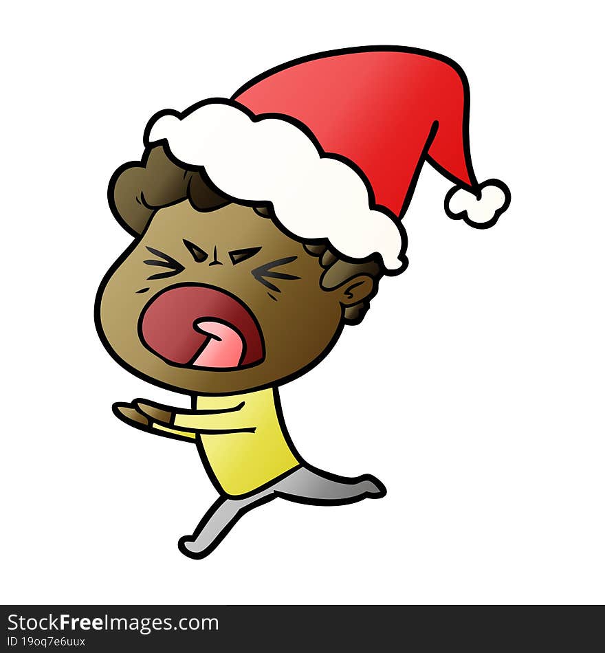 gradient cartoon of a furious man wearing santa hat