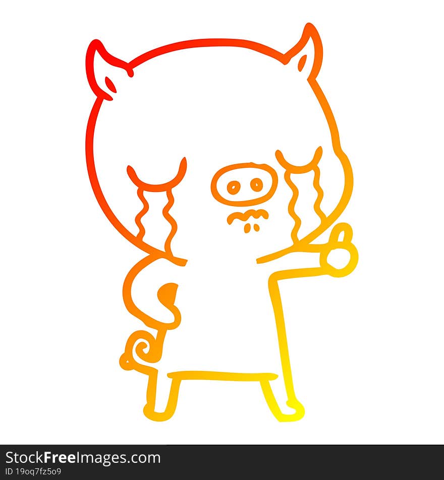 Warm Gradient Line Drawing Cartoon Pig Crying