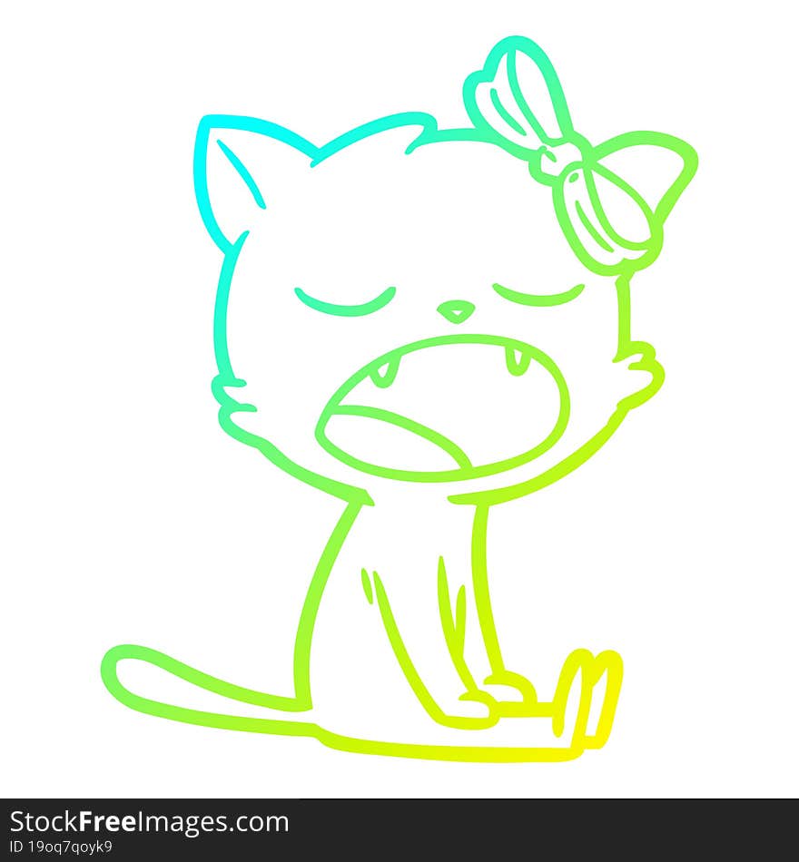 Cold Gradient Line Drawing Cartoon Yawning Cat