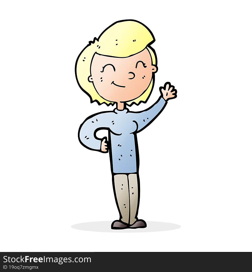 Cartoon Friendly Waving Woman