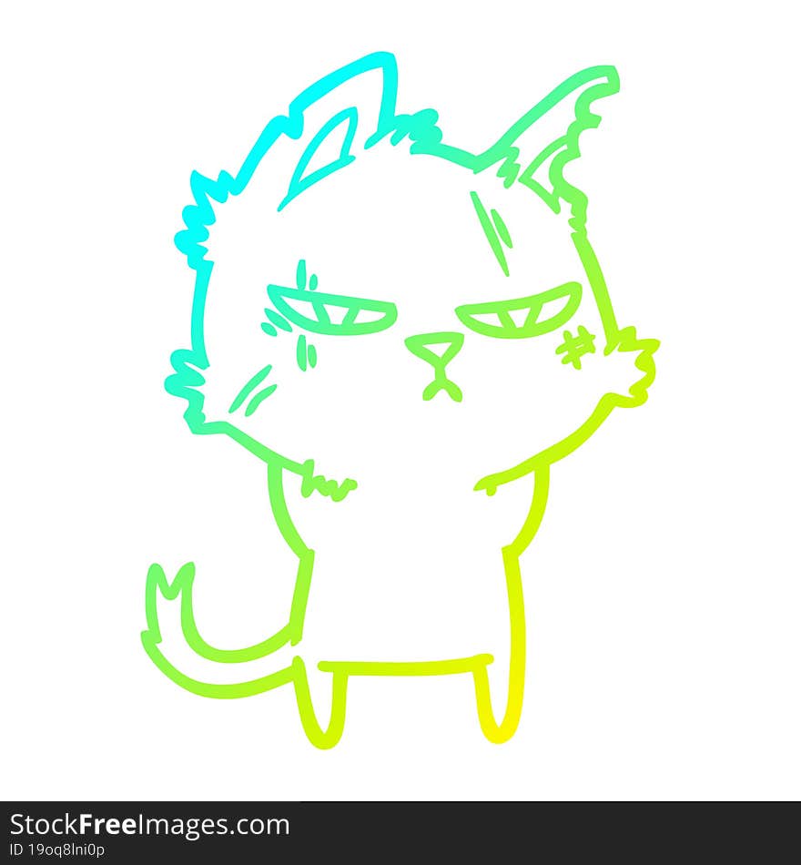 Cold Gradient Line Drawing Tough Cartoon Cat