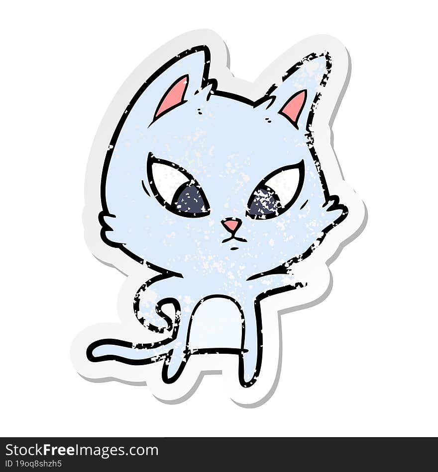 distressed sticker of a confused cartoon cat