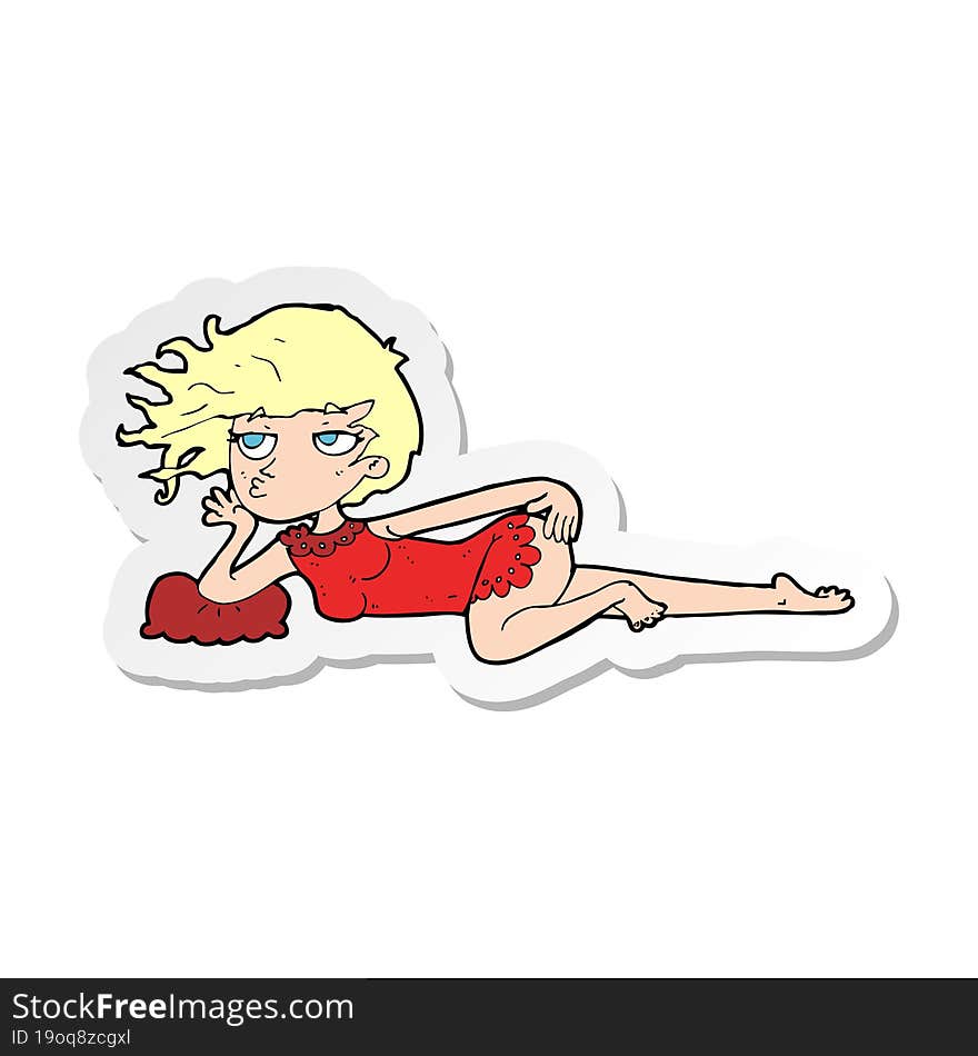 sticker of a cartoon woman in sexy pose