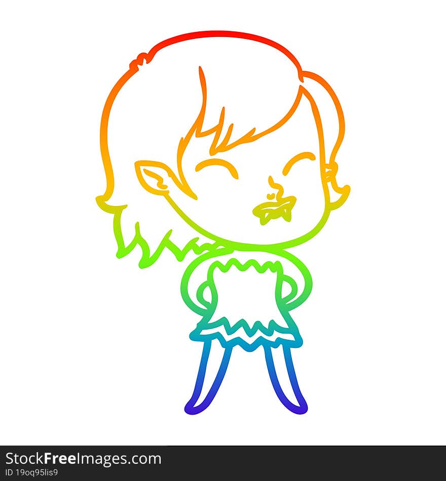 rainbow gradient line drawing cartoon vampire girl with blood on cheek