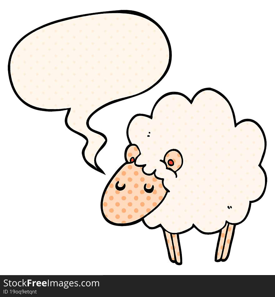 Cartoon Sheep And Speech Bubble In Comic Book Style