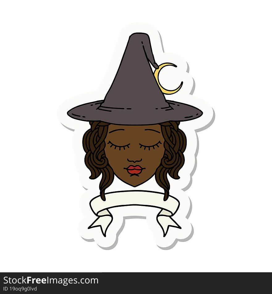 sticker of a human witch character with banner. sticker of a human witch character with banner