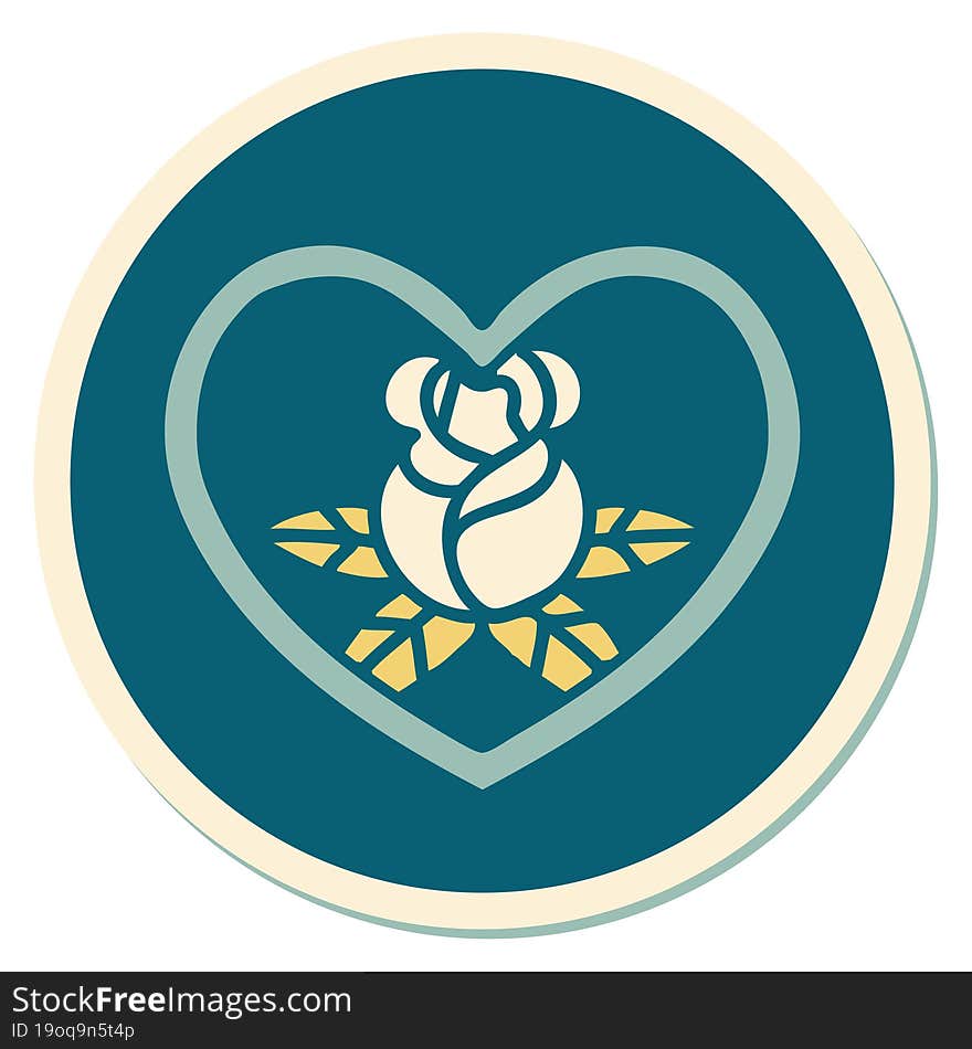 sticker of tattoo in traditional style of a heart and flowers. sticker of tattoo in traditional style of a heart and flowers