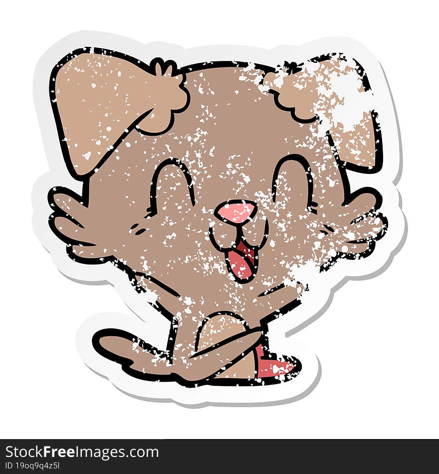 distressed sticker of a laughing cartoon dog