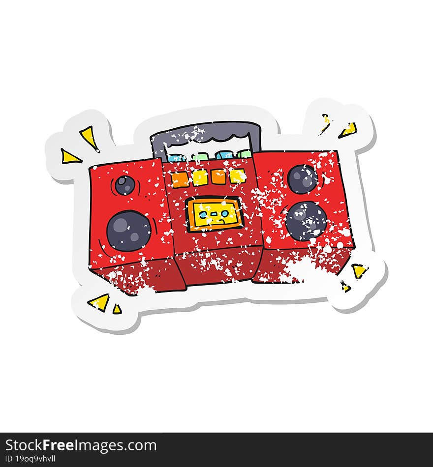 retro distressed sticker of a cartoon cassette tape player