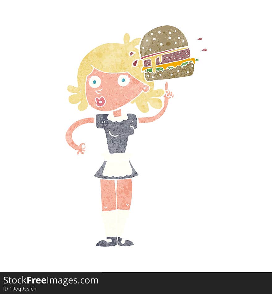 cartoon waitress with burger