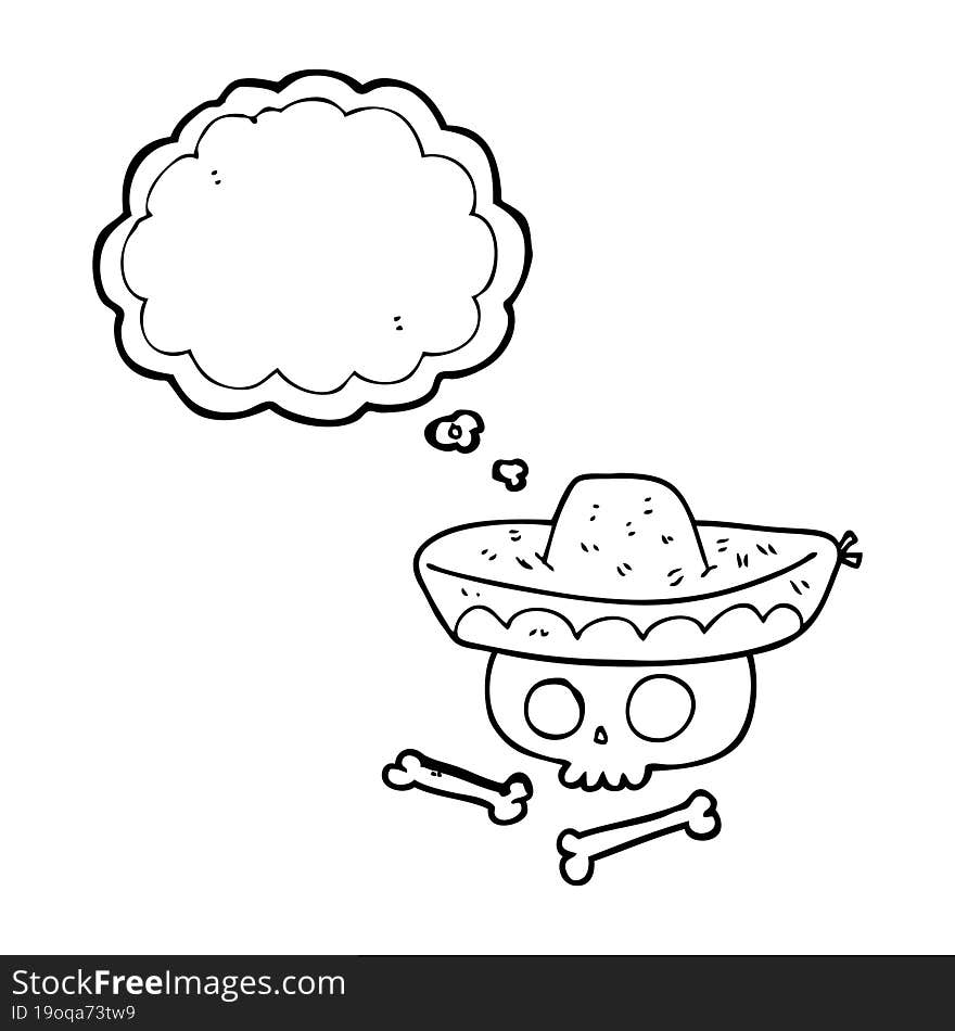 thought bubble cartoon skull in mexican hat