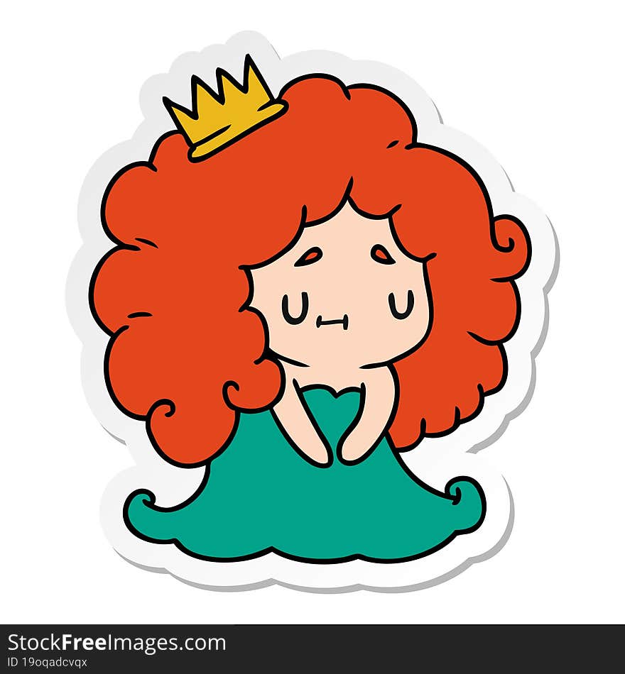 Sticker Cartoon Of A Cute Kawaii Princess Girl