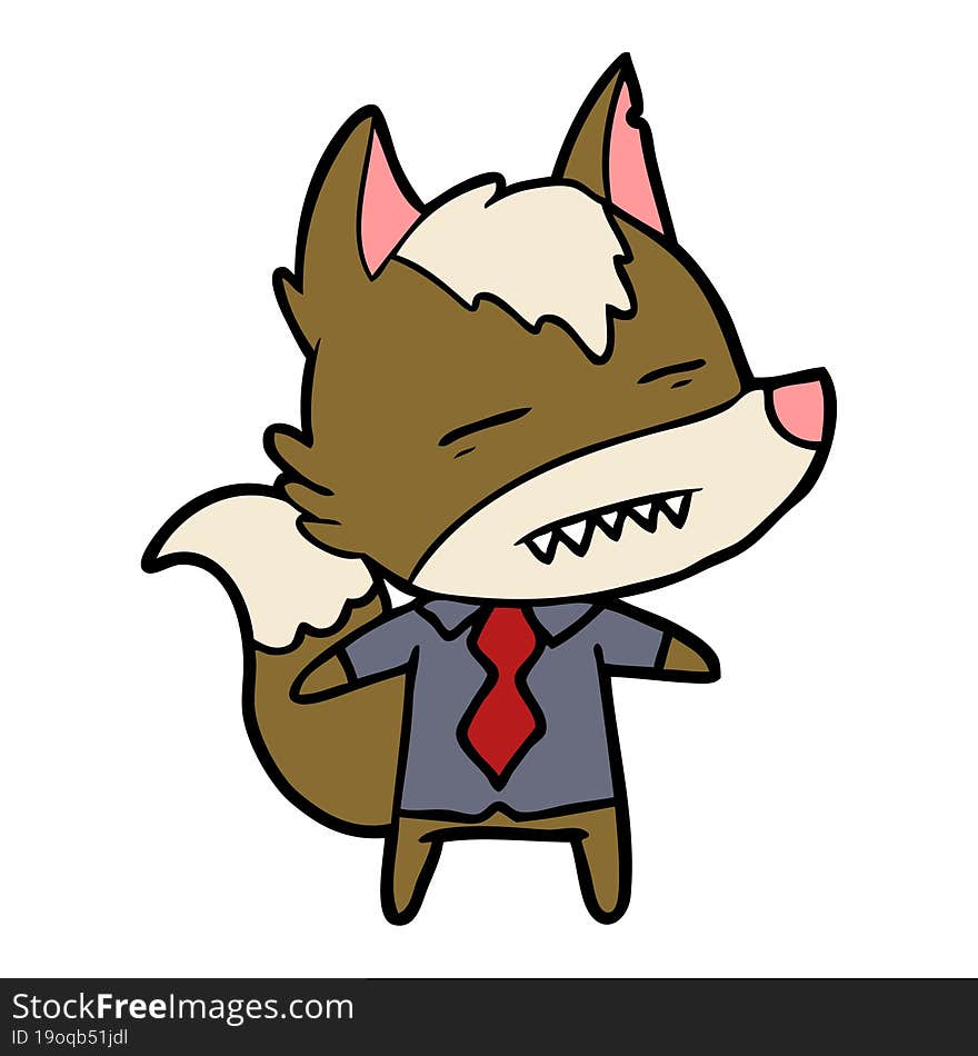 cartoon office wolf showing teeth. cartoon office wolf showing teeth