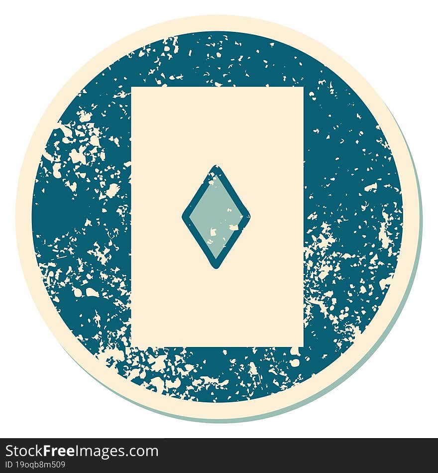 distressed sticker tattoo style icon of the ace of diamonds