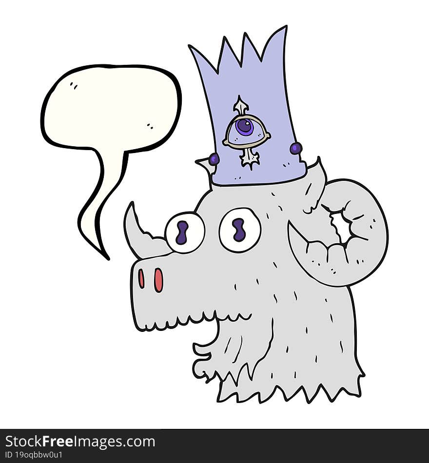 freehand drawn speech bubble cartoon ram head with magical crown