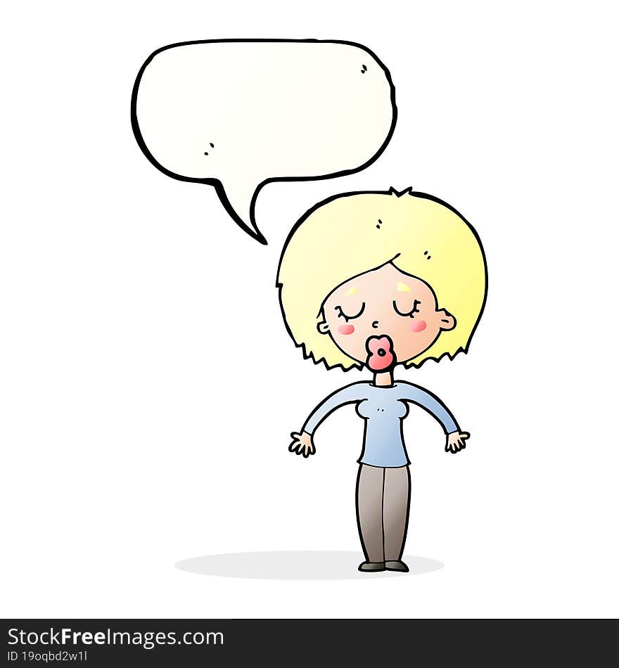 cartoon woman with closed eyes with speech bubble