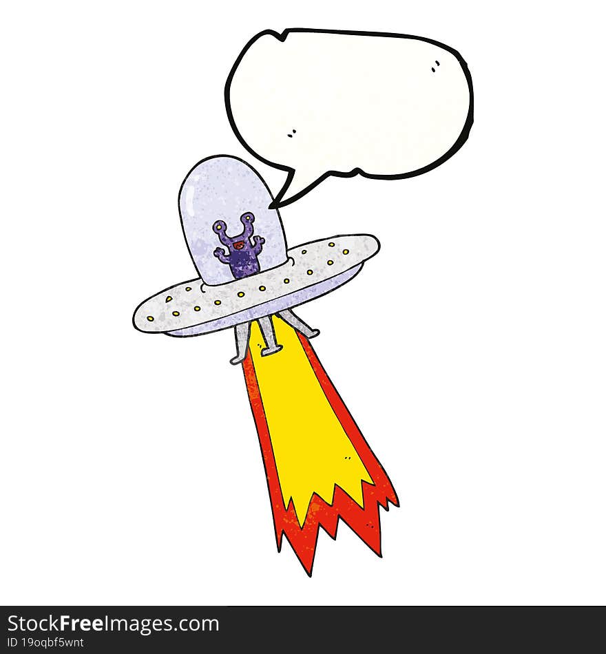 speech bubble textured cartoon flying saucer