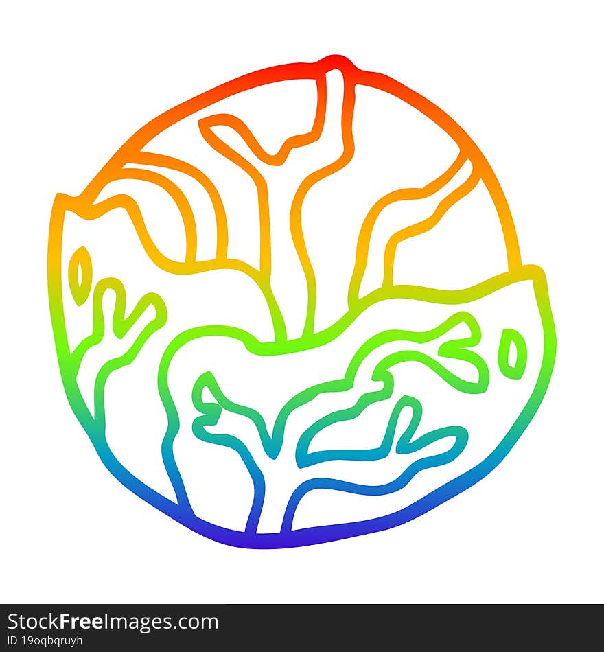 rainbow gradient line drawing of a cartoon cabbage