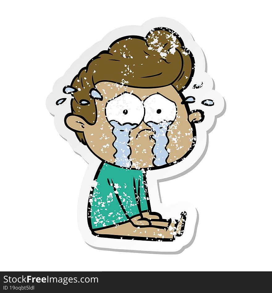 Distressed Sticker Of A Cartoon Crying Man